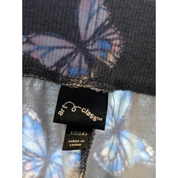 French Terry Short Butterfly Print Ruffle Art Class Charcoal Gray S 6/6X Relaxed - Picture 3 of 6